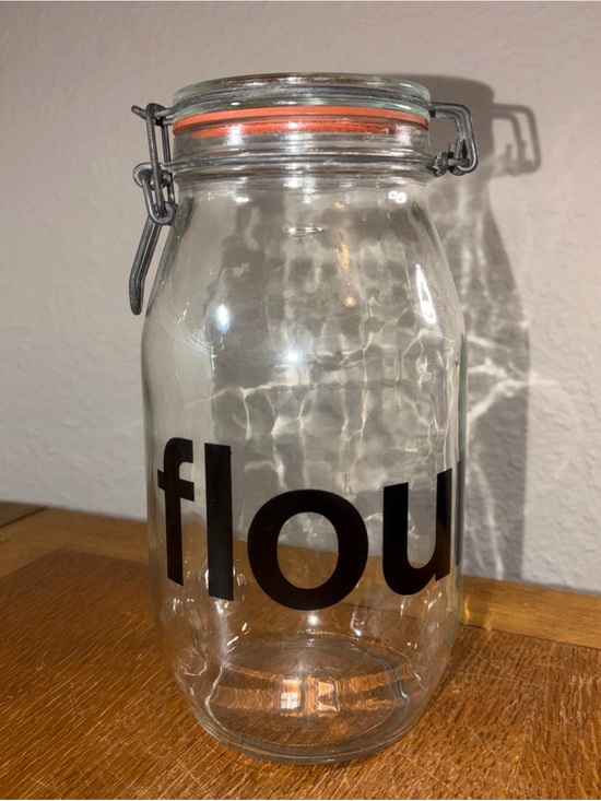 Other - Vintage 70"s Clear Glass FLOUR Canister With Black Letters
